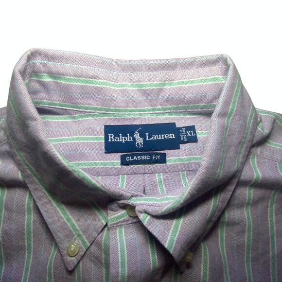 Ralph Lauren Mens XL Classic Fit Striped Button-Down Shirt Purple & Green Cotton - Picture 2 of 8